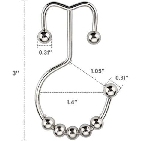 Duschdraperikrokar, rostfria duschdraperiringar, dubbla glidande duschkrokar i metall för sovrumsduschstänger, gardiner, nickel, set med