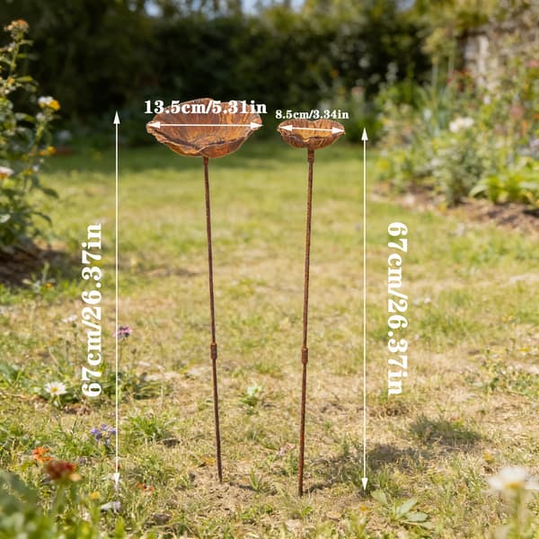 Fuglebad i metal til haven, vintage havedekoration til terrasse, græsplæne, baghave, fuglefodring, rustfinish, 2-pak 2pcs