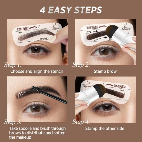 Eyebrow Stamp and Stencil Kit, 10 Eyebrow Stencils, Dark Brown