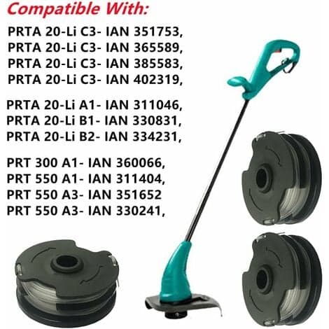 TS-Erstatningsspoler for trådløs gresstrimmer LIDL Parkside PRTA 20-Li A1 / B2 / C3, PRT 550 A1 / A3, PRT 300 A1, Trådspole for Park