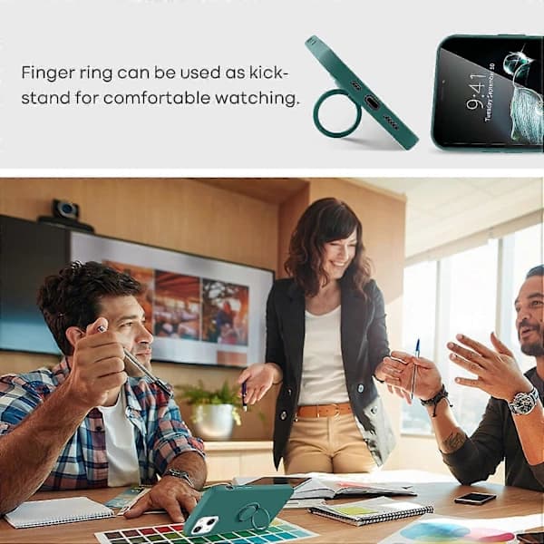 Til iPhone 13 Cover Silikone Gel 360 Ringholder Telefon Cover - Midnatsgrøn