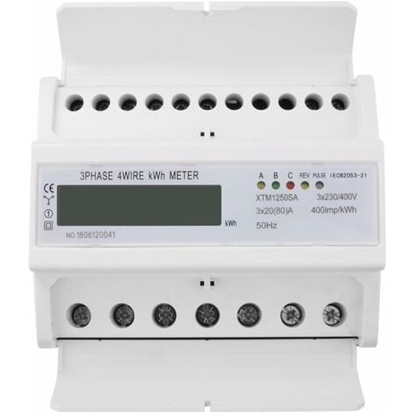 TS-Energiamittari LCD KWH 7 Numeroa 3x20 (80) A 3x230 / 400V 50Hz Kolmivaihe Neljä Johdinta Din-Kisko KWH Wattitunti Din-Kisko