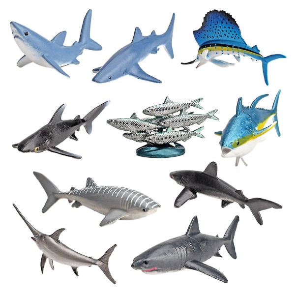10 st/ set Djurmodell Vivid Simulated Pvc Great White Shark Simulation Djurmodell för barn