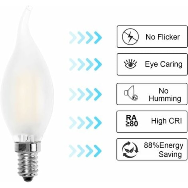 TS-Ampoule LED E14 Flamme, Ljusformad, Varmvit 2700K, 4W Motsvarar 40W Glödlampa, 400lm, 12-pack