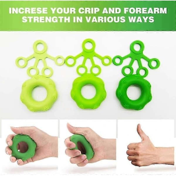 Hånd Fingertræner, Håndtræningssæt, 3 Grebsringe + 3 Finger Extensors af Silikone + 3 Fingertræningsbolde (9 stk)