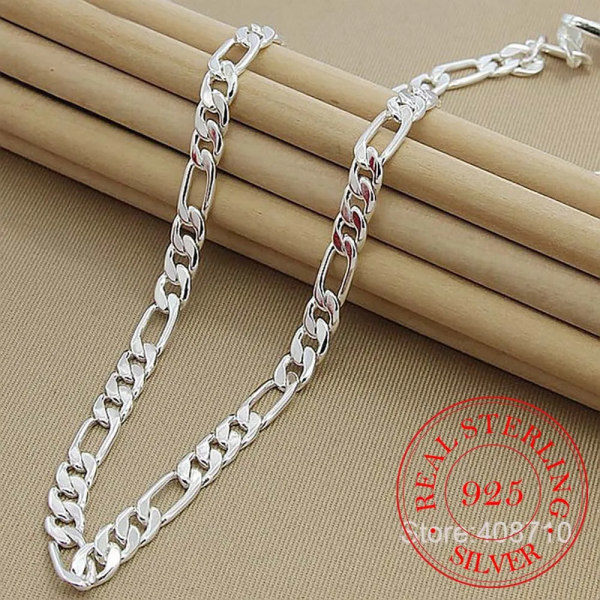 925 Sterling Silver 6mm/8mm Kedja i Sidled Halsband Man Kvinna Senior Lyx Smycken Statement Halsband 8MM 55cm