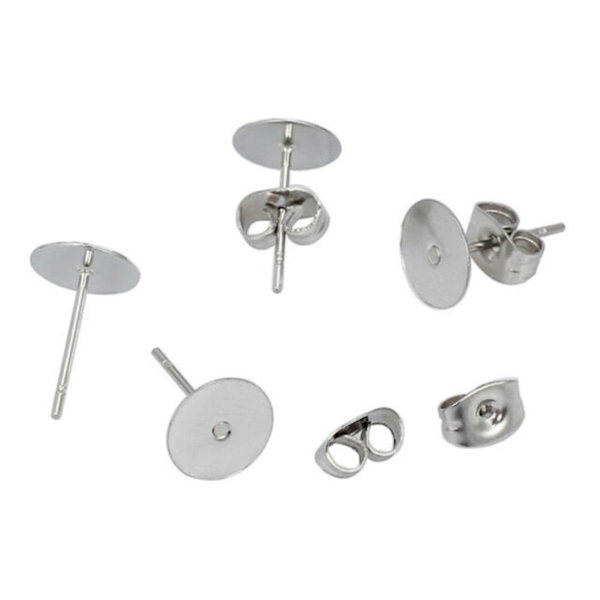 200 st Örhänge Stift 6mm Kuddar Mutter Bakstycken Silverfärgad Kirurgiskt Stål DIY Ny