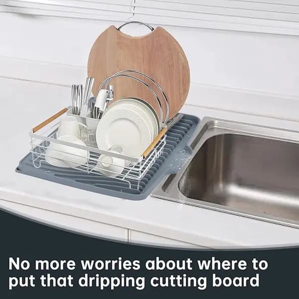 Silicone Dish Drying Mat with Drain, Non-Slip Heat Resistant Foldable Countertop Dish Rack for Kitchen, Grey 40 x 33 cm