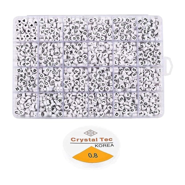 1200 stk bogstavperler sorteret alfabet perler hvidt bogstav perle kit runde bogstavperler til smykkefremstilling