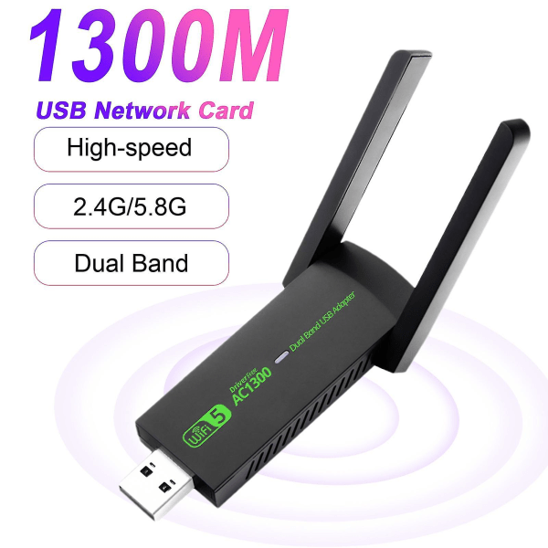Netværkskort 1300 Mbps Dual Band Plug-and-Play Bærbar Mini USB Trådløs Wifi-adapter