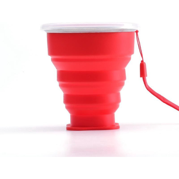 Vikbar silikonmugg med lock - 200 ml camping resemugg - röd
