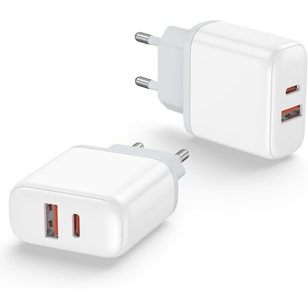 2-pakks hurtigladingsadapter, 20W dobbelport USB-C hurtiglader PD 3.0 pluggadapter kompatibel med iPhone 15 14 13 12 11 X Pro Max