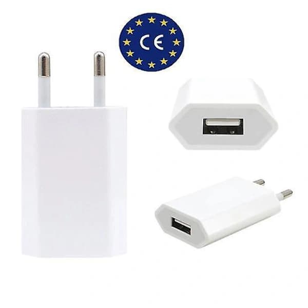 USB-oplader kompatibel med iPhone / Samsung 5V / 1A og andre Hvid
