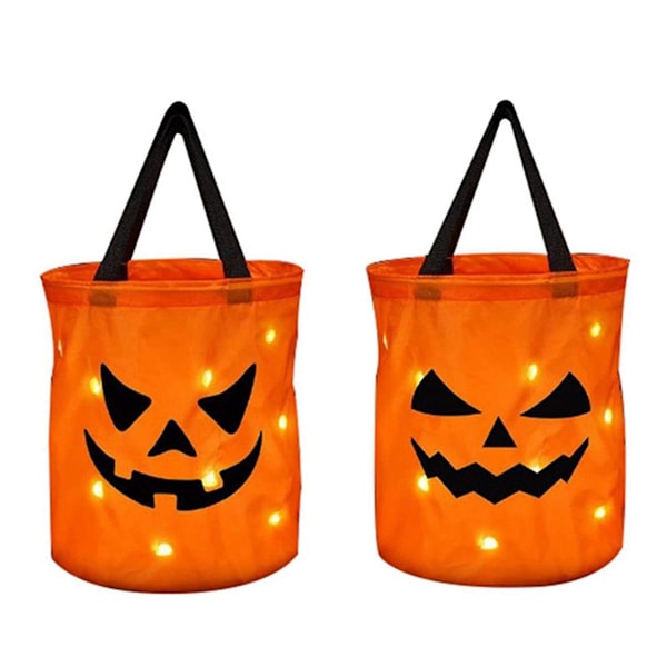 TS-Led Lys Halloween Godteposer Halloween Gresskar Godteposer Gjenbrukbar Bøtte For Barn Halloween Supp