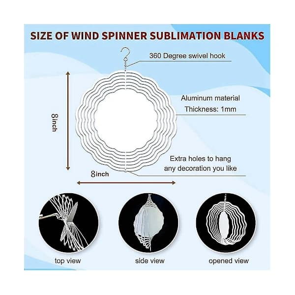 3 st 8 tum Sublimeringsspinner Ämnen 3D Spinners Hängande Spinners För Inomhus Utomhus