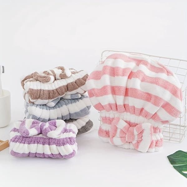 Hårhandduk i mikrofiber, mjuk snabbtorkande rosettdesign för långt lockigt hår efter duschen, rosa och grå