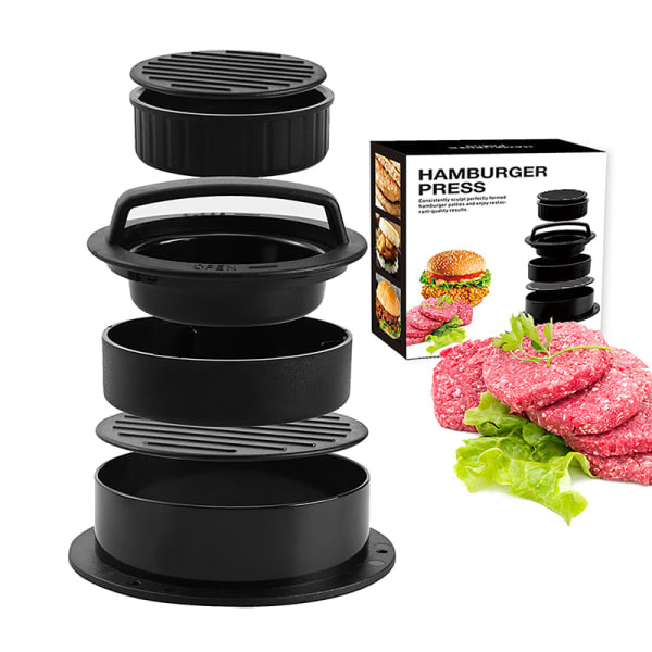IC 3 i 1 Non Stick Kjøttbiff Veggie Hamburger Patty Form Essentia Gul Pose