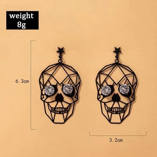 Heyone Delikat Let metallisk udskæring Filigran Krog Dingler Øreringe Søde Halloween Skull Studs Øreringe Gotisk Cool Statement