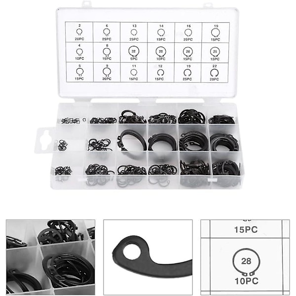 300 stk. E-clip Snap Ring Sortiment Sort Circlip Kit Ekstern Låsering Sortiment 2mm Til 32mm