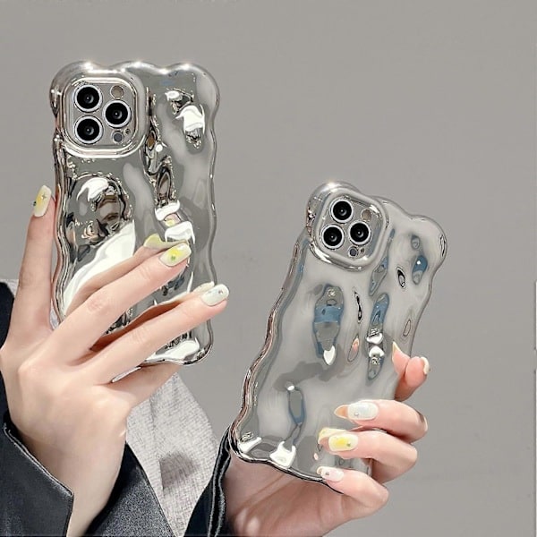 Skal för iPhone 13 Pro Max 6,7 tum, Vågmönstrat Stötsäkert Mjukt TPU-stötfångarskal, Vattenvåg 3D Silikon Slimmad Snyggt Skal, Silver