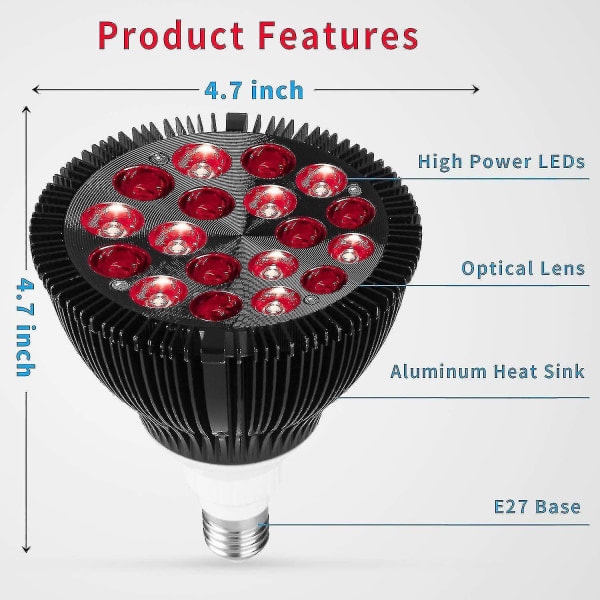 Röd LED-ljusterapilampa, Wolezek 36W 18 LED infraröd ljusterapienhet, 660nm rött och 850nm nära infrarött kombination Röd Lampa-hy