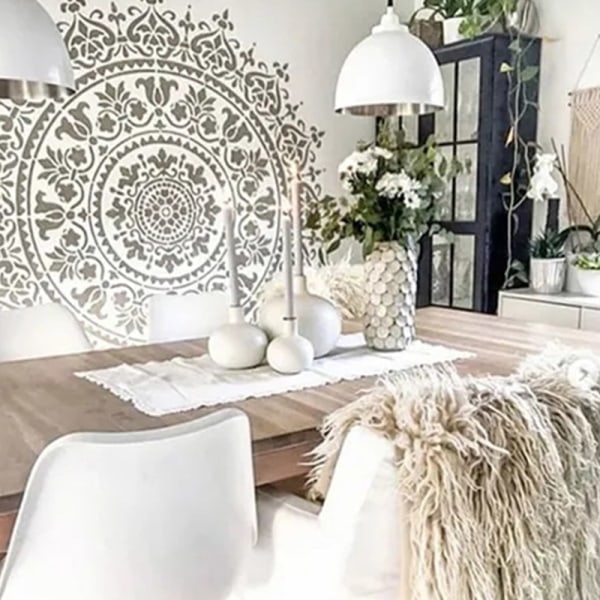 Mandala Hjelp Malingsmal Stor Gjenbrukbar Sjablong For Gulv Vegg Fliser Stoff Møbelmaling Tilbehør 50*50cm