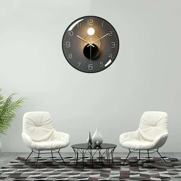 Moderne lydløs vægur, 30 cm diameter kvarts (sort)-FA7-