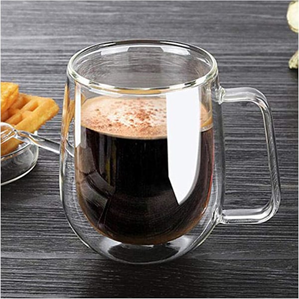 Dubbelväggiga Glasmuggar, 2-pack 250ml Borosilikatglaskoppar, för Te, Kaffe, Latte, Cappuccino, Espresso, Öl