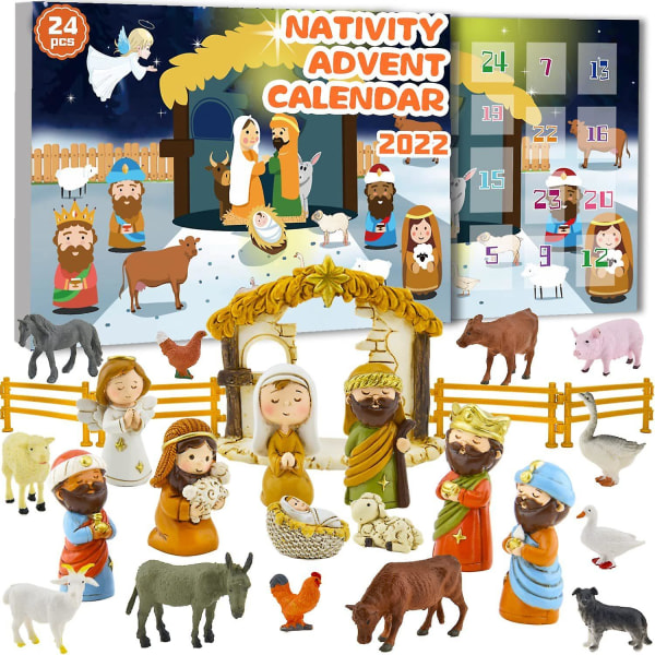 Julkrubba adventskalender 24 uppsättningar med julbordsdekorationer i miniatyrformat