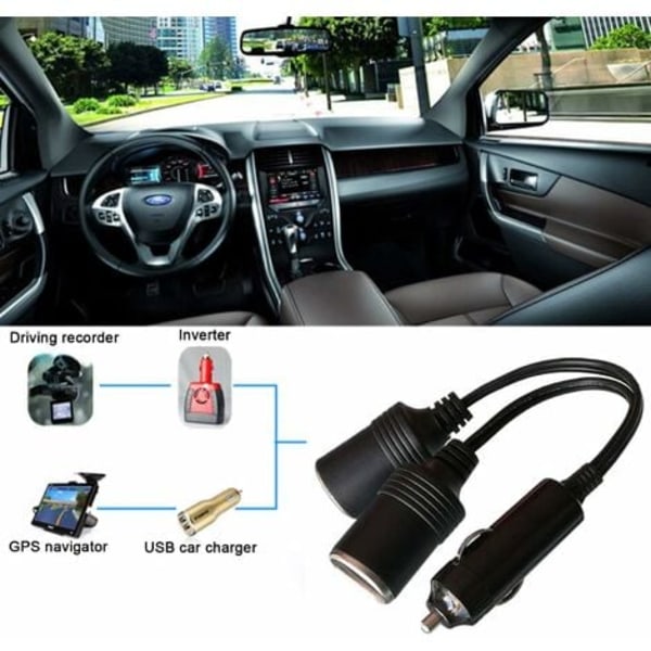 TS-1 til 2 Cigarettænder Forlængerkabel, Bil Cigarettænder Stik Han til Hun, DC 12V 24V Adapter Splitter 1 til 2 Splitter med lys