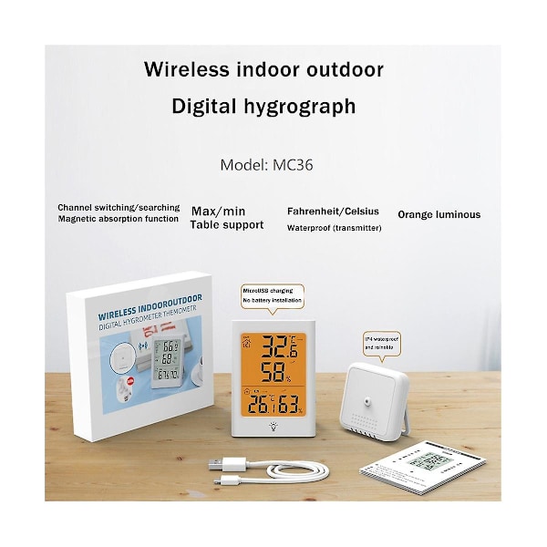 TS-Elektronisk Digital Display Termometer Inomhus Och Utomhus Temperatur- Och Luftfuktighetsmätare Väder Cl