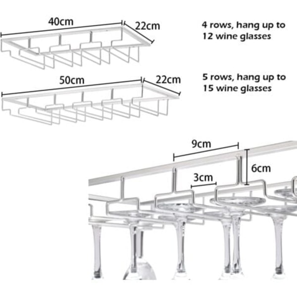 TS-Support Opphengt Glassholder, Vinglassholder i Metall, Oppbevaring av Glass Under Skap (4 Rader, Svart)