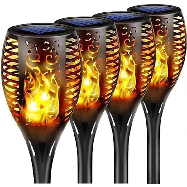 4-pack Solar Torches LED Flickering Flame Outdoor Waterproof Solar Lights Pathway Lights Landscape Lanterns Decorative Lighting Automatic On/Off