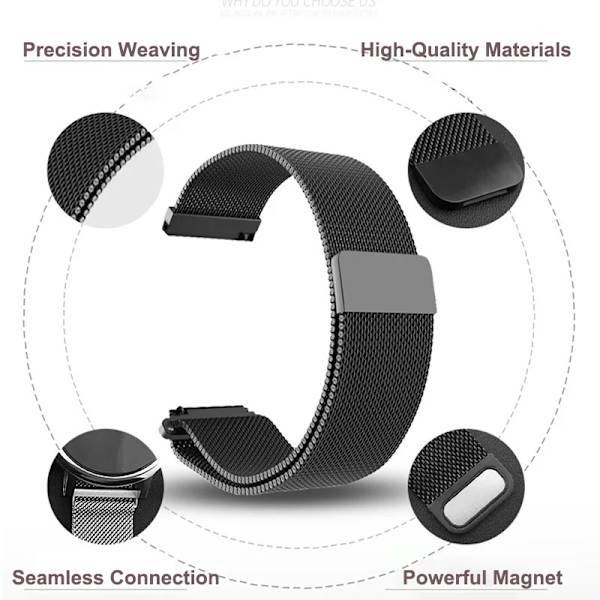 Ny 18mm 20mm 22mm Hihnat Garmin Venu 2S -rannekkeelle Vivoactive 3 4S 4 Forerunner 245 645 Galaxy Watch 4 Classic 42 46mm Lila Metalli 20mm