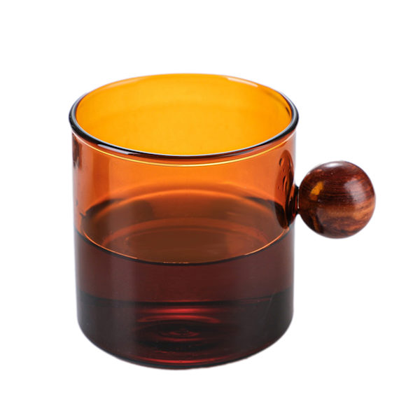 Fargerike Glasskaffekrus med Trebollhåndtak Stilig Drikkkopp Vannkopp for Te Kaffe Latte Amber Amber