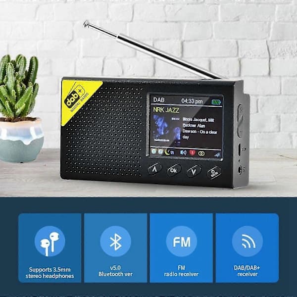 2.4 \" Bærbar DAB DAB+ Digitalradio FM Genopladelig Bluetooth Musikafspiller LCD ft