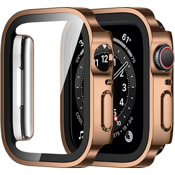 2-pack Apple Watch-fodral 44 mm serie 6/5/4 med inbyggt skärmskydd, hårt PC-fodral rakt kant tunt reptåligt skydd 44 mm (roséguld) gold