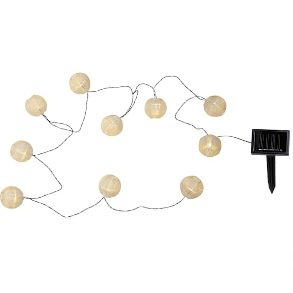 Solcellelysslynge Beige risbolle 10 LED varmhvit