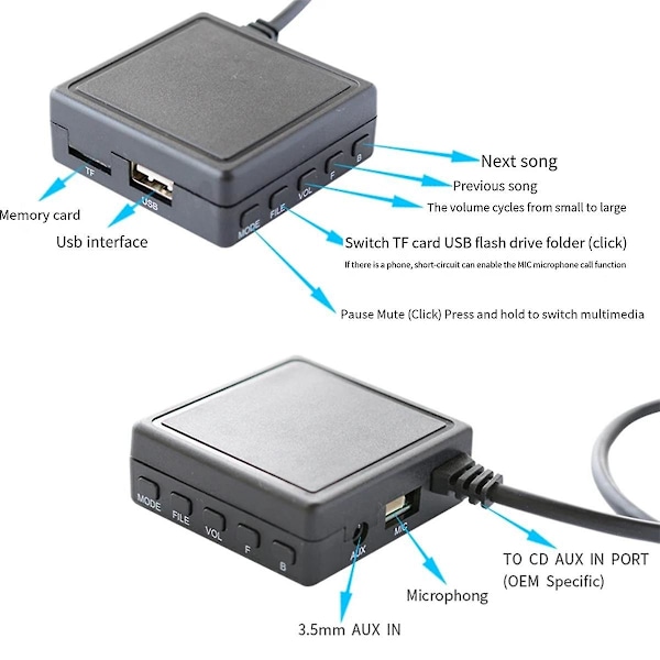 TS-Car Bluetooth 5.0 Aux Usb Musiikkiadapteri Langaton Äänikaapeli Mikrofonisovitin Pioneer Radiolle P