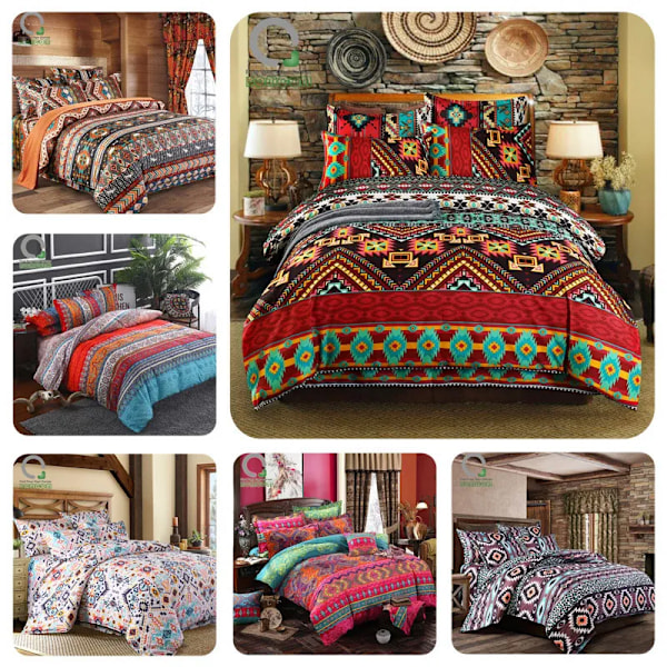 Bomcom Boho Stripe -vuodevaatesetti, etninen vintage hipsteri atsteekki pastoraalinen maalaistyylinen boheemi pussilakanasetti 100 % mikrokuitua T200108