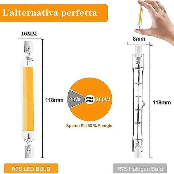 R7S LED 118mm Dimmable Bulb, 20W R7S LED Bulbs Replacement for 200W Halogen Lamps, Warm White 2-pack