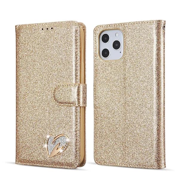 Glitterpulver Kärlek Läder Telefonfodral för iPhone 13