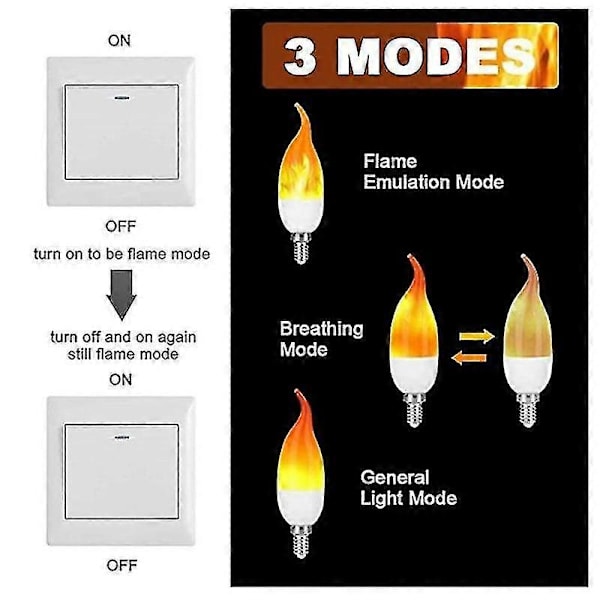 4-pack E14 3W Glödlampor med Flammande Effekt 3 Lägen Ljusstake Varmvit Ljuskrona Lampa Kompatibel Halloween (LGL)