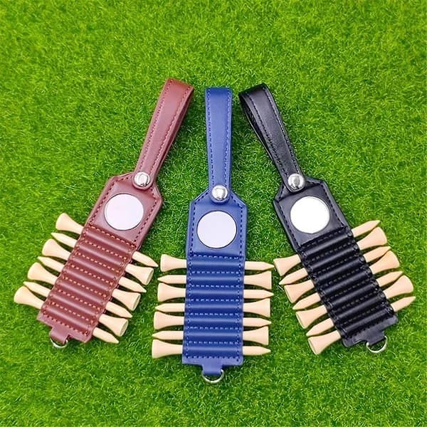 Golf Tee Holder i Læder, Sæt med 7, Inkluderer 7 Tee og Boldmarkører, Golftilbehør, Blå