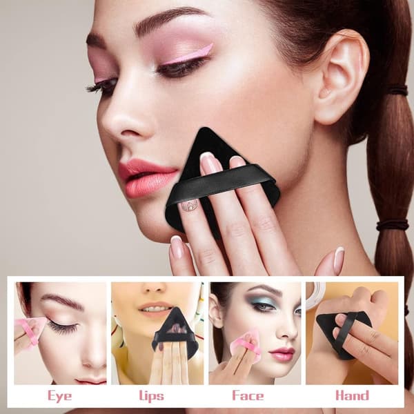 Trekantet Makeup Puff Sæt Med 6, Bløde Fløjls Våde Og Tørre Applikatorer Til Foundation Og Puder, Til Hverdagsbrug, Sort Og Pink