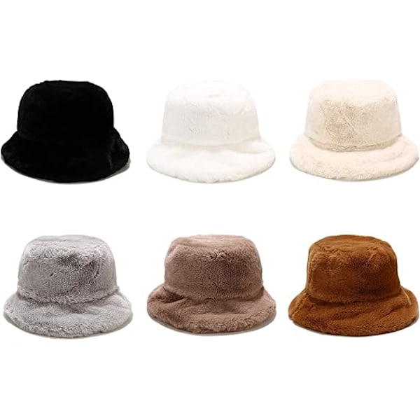 Vinter Faux Fur Bøttehatt Fluffy Varm Lue for Kvinner Menn