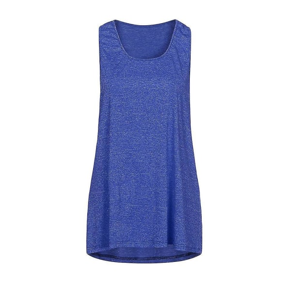 Dam ärmlös Sport Yoga Solid Flowy Cotton Racerback Tank Blus Top Bu/xl