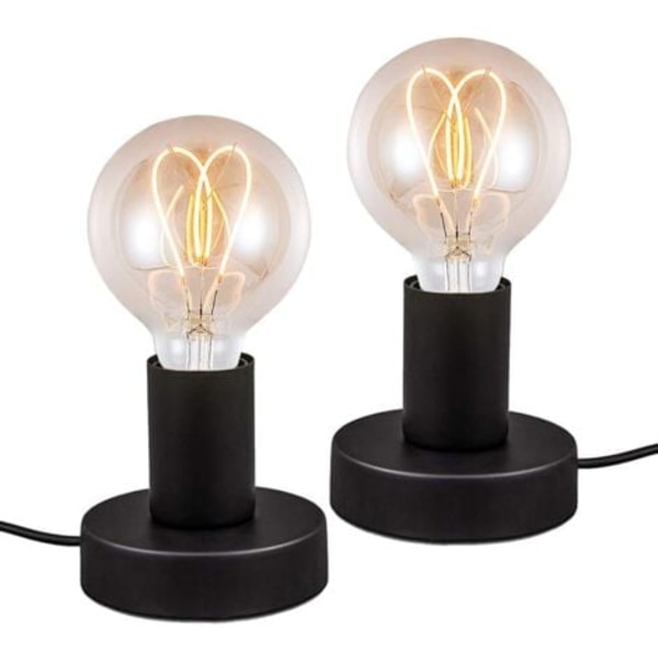 TS-2 stk - Bordlampe i svart metall, retro bordlampe med bryter på kabelen, E27 dekorativ metallbordlampe nattbordslampe