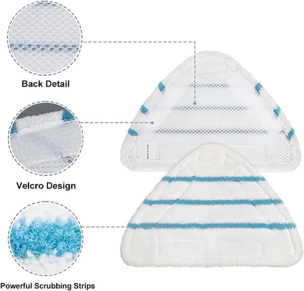 Erstatningsputer for dampmopp, 5-pakning mikrofiber vaskbare gjenbrukbare trekantede gulvrengjøringsputer for de fleste trekantede dampmopper, hvit