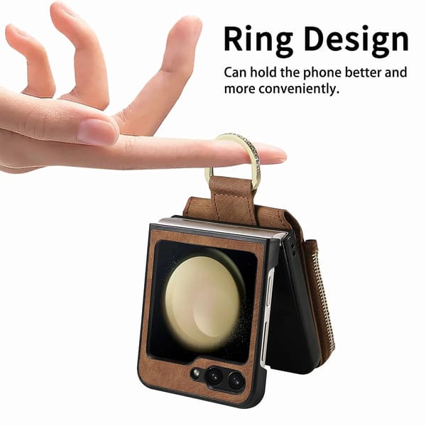 Retro Ring Vertikalt Telefonfodral Til Samsung Galaxy Z Flip6 Brown